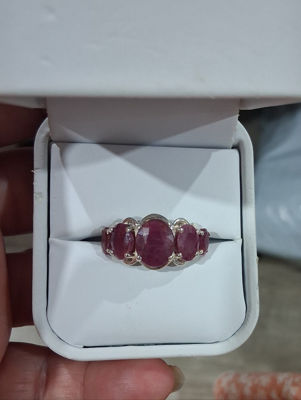 Sterling Silver 7+ Carat Natural 5 Stone Ruby Cocktail Ring Size 6